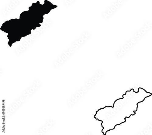 Simple black silhouette and outline of an unknown land area on a clean white background