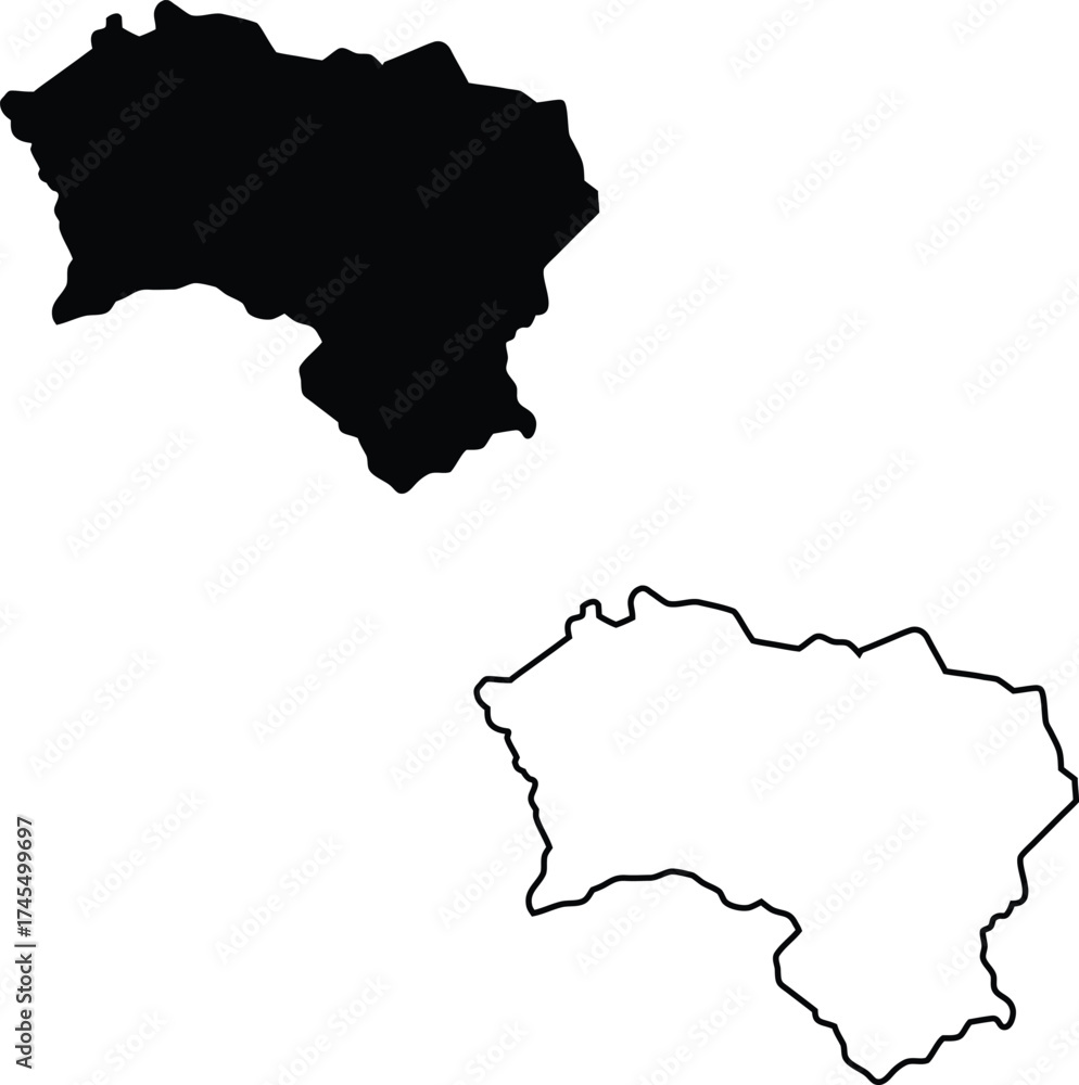 Obraz premium Black silhouette map and outline of an undefined geographical region on a white background