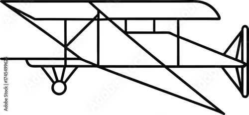 Outline drawing of a biplane with a propeller and tail fin airplane aircraft