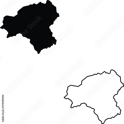 Isolated black silhouette and outline shapes representing a distinct geographic region