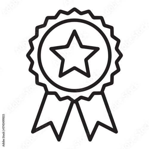 A simple line art icon representing a star award or medal with ribbons