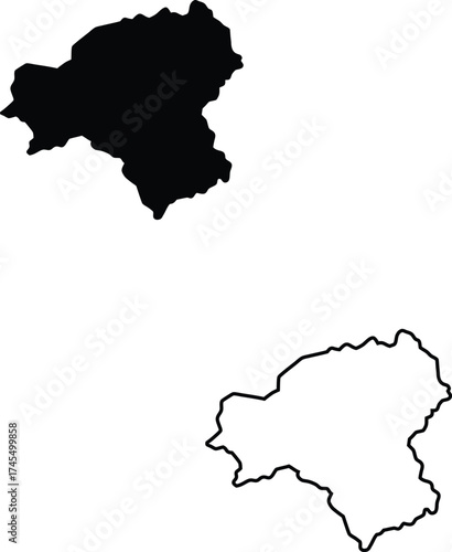 Black silhouette and clear outline map illustrating the boundaries of a wider geographical territory