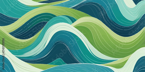 Abstract green wave vector design with a water curve pattern for a modern business web banner backdrop