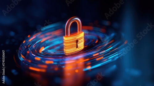 Vibrant digital padlock symbolizing security in a tech environment.