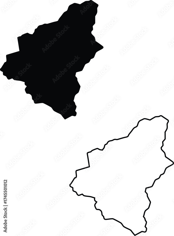 Obraz premium Black silhouette map and outline illustration of a distinct region on a clean white background