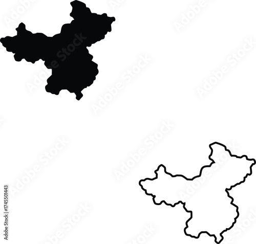 Black silhouette and outline map of a distinct geographical region displayed on a pure white background for clarity