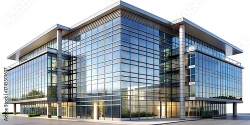 Modern office building with glass facade isolated on transparent background, showcasing contemporary architecture and design for business and corporate use