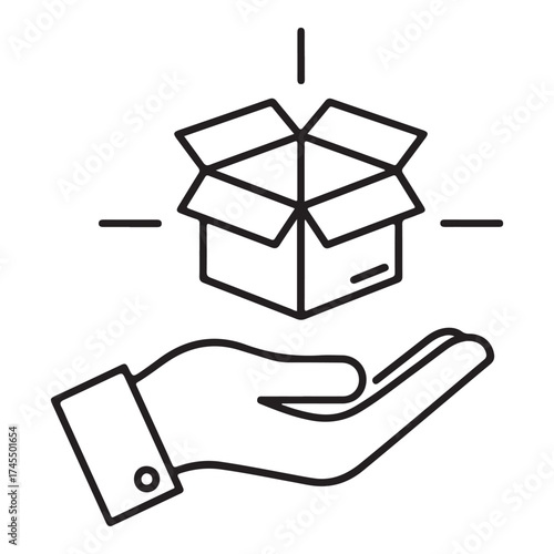 Open cardboard box held by a hand, symbolizing delivery, shipping, and logistics