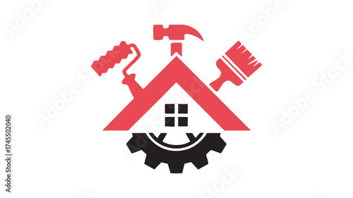 Home repair and renovation logo symbol featuring tools gear and house icon