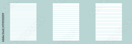 Grid paper set. Realistic blank lined paper sheet in A4 format. Striped background with color graph. Geometric pattern for school, wallpaper, textures, notebook. Lined blank on transparent background.