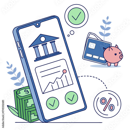 Online banking on mobile phone with financial growth