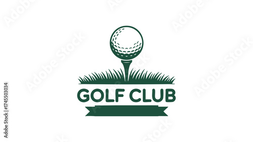 Golf club logo design with golf ball on tee and green grass emblem