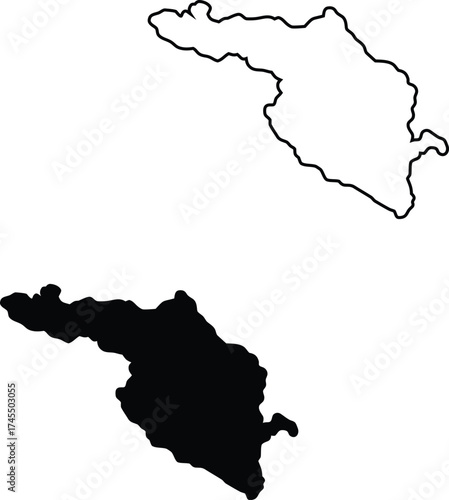 Two distinct vector graphics showing the Samara Oblast map as a black silhouette and an outline