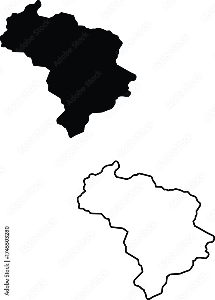 Obraz premium Minimalist black solid map and an outline depicting a unique geographic territory isolated on a pure white plane