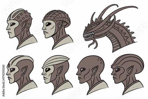 Alien Creature Head Profiles Sci Fi Character Design Variations face