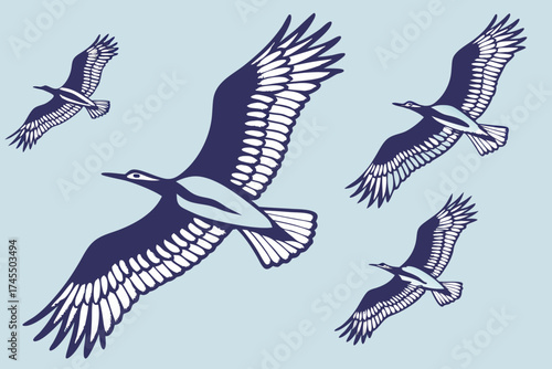 Flock of Birds in Flight Stylized Winged Creatures flying wings