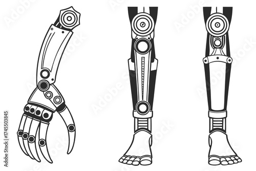 Robotic Arm And Cybernetic Legs With Mechanical Details vector illustration