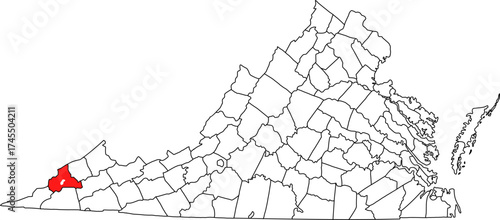 Detailed vector map of Virginia highlighting Wise County, a mountainous southwestern territory bordering Kentucky, historically one of the state's major coal-producing regions.

