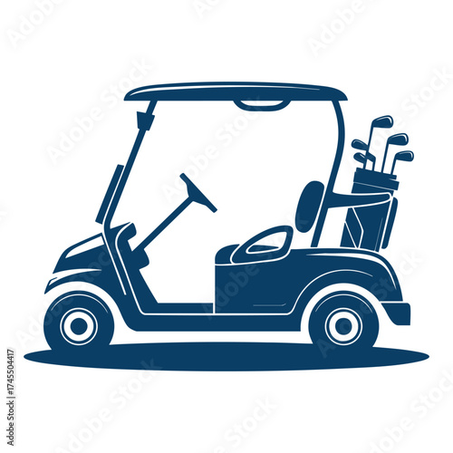 Iconic golf cart silhouette with clubs ready for the green sport and leisure