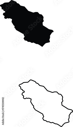 Two similar map like representations show an elongated geographical form in solid black fill and outline