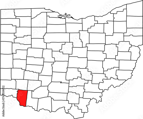 Detailed vector map of Ohio highlighting Clermont County, a southwestern suburban territory bordering Kentucky and the Ohio River, located in the Greater Cincinnati area.

