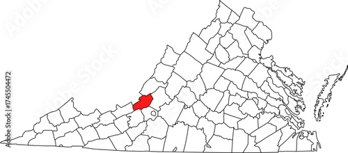 Detailed vector map of Virginia highlighting Craig County, a western Appalachian territory bordering West Virginia, known for being one of the state's most rural and forested counties.

