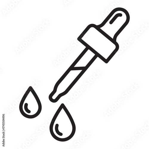 A simple line art illustration of a dropper with two drops of liquid falling from it