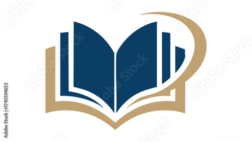Open book logo design with abstract swirl for education knowledge and learning concepts