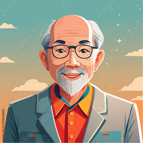 Smiling elderly man portrait with sky background