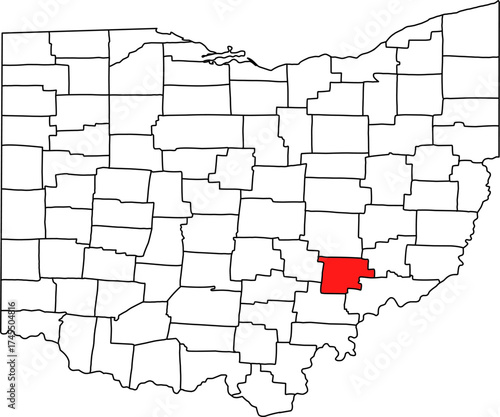 Detailed vector map of Ohio highlighting Morgan County, a rural southeastern territory located in the Appalachian Plateau, known for its hilly terrain and Muskingum River access.


