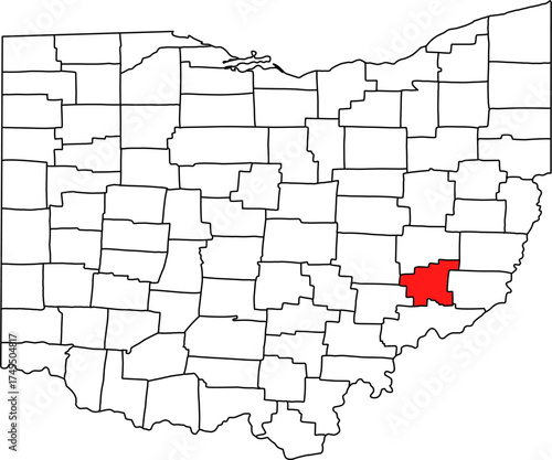 Detailed vector map of Ohio highlighting Noble County, a highly rural southeastern territory situated in the Appalachian Plateau, historically known for gas and oil extraction.


