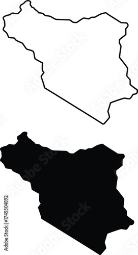 A black silhouette and a distinct outline together showcase the unique geographical form of a specific region