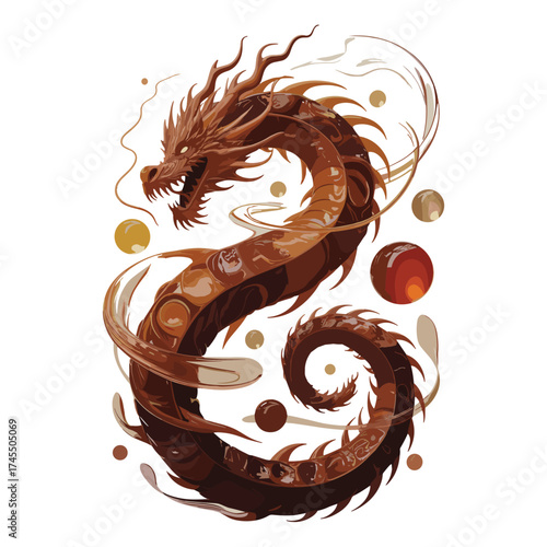 Chocolate Dragon Flying with Swirls and Bubbles T-shirt Design
