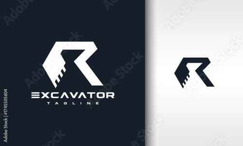 Excavator Construction Logo Mark Initial R for Business
