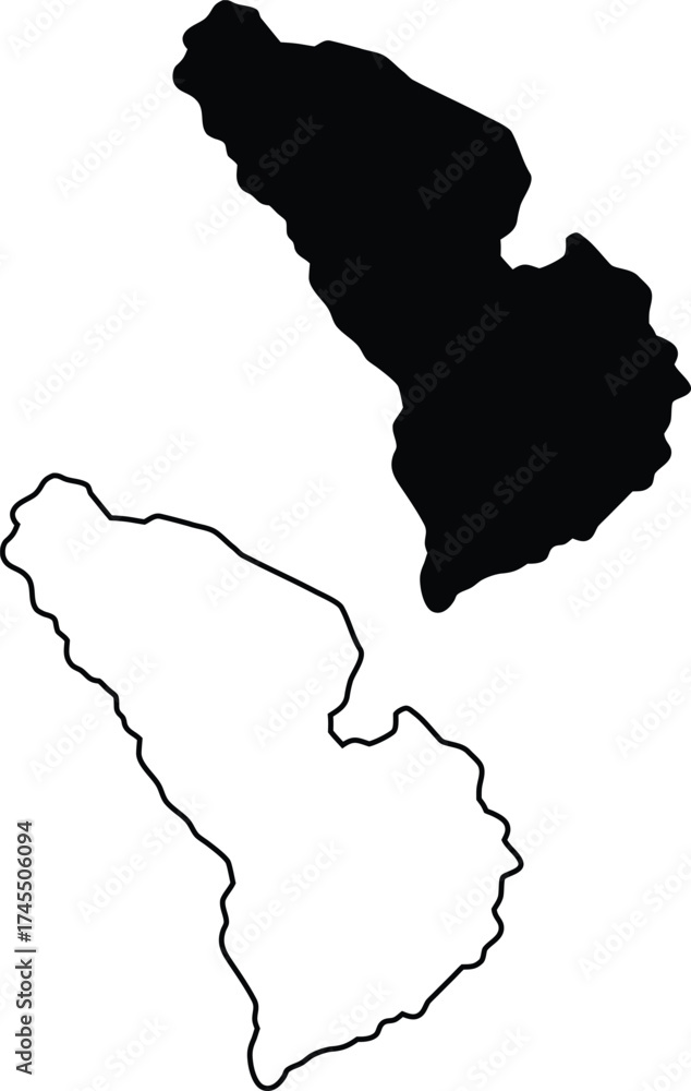Obraz premium Black silhouette and outline of a distinctive geographical region on a clean white background