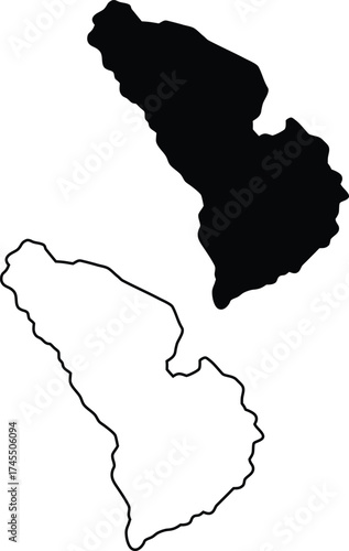 Black silhouette and outline of a distinctive geographical region on a clean white background