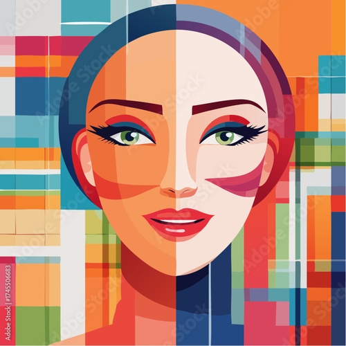 Abstract portrait of a woman with colorful geometric background
