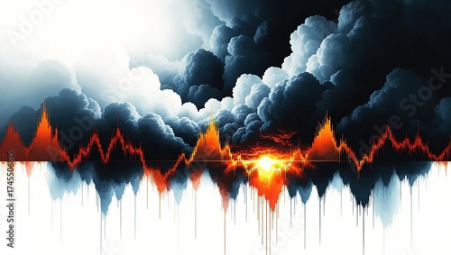 Dramatic Stormy Sky Over Fiery Mountain Peaks.