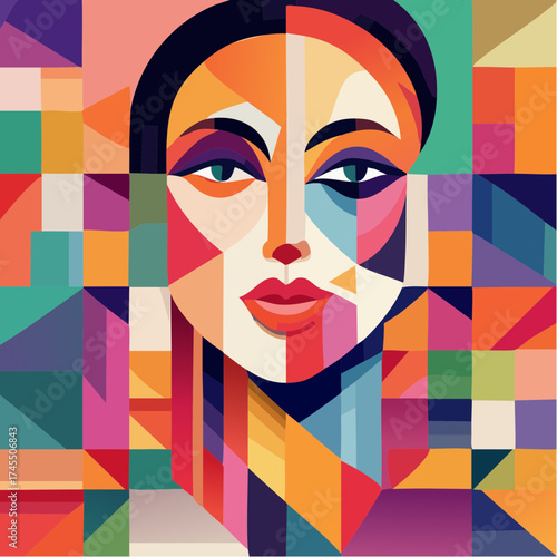 Abstract portrait of a woman with geometric shapes