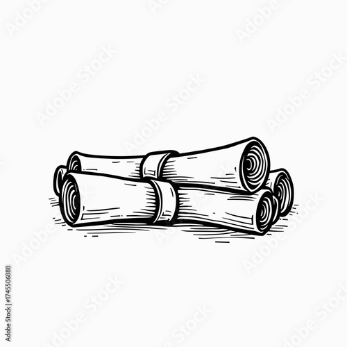 Rolled parchment scrolls tied together in a classic style  