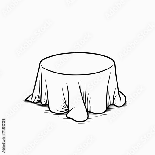 Round table with white tablecloth in minimalistic style  