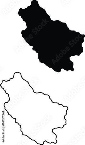Black silhouette and outline map of a distinct geographical region on a clean white background