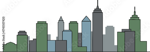  Minimalist skyline illustration featuring various buildings against a dark background