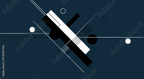  Abstract geometric composition with intersecting lines and shapes on dark background