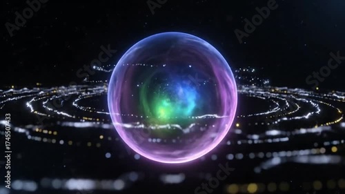 Wallpaper Mural Mystic Orb in Dark Space, Cosmic Sphere with Energetic Particle Rings Torontodigital.ca