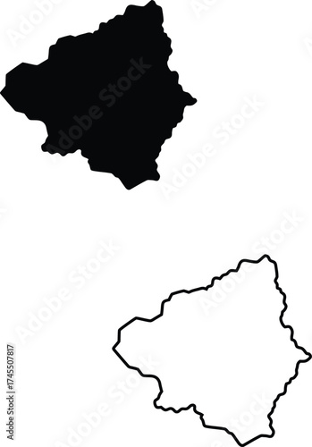 Distinct black map outline and solid silhouette shape presenting a unique geographical territory on white