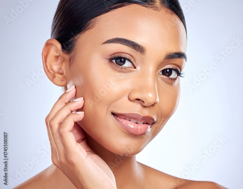 Smiling woman with healthy skin and flawless makeup
