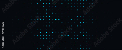 Star Blue Neon Background On Dark Night Sky With Cyan Glow, Minimal Copyspace Banner For Party, Tech, Web, And Event Design. Modern Cosmic Pattern. Vector Illustration.