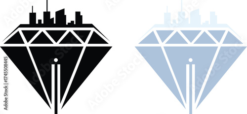 diamond with outline skyline silhouette icon