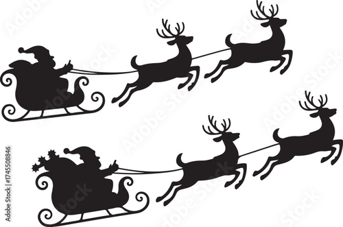 Santa's sleigh silhouette. Santa Claus silhouette black filled vector Illustration icon